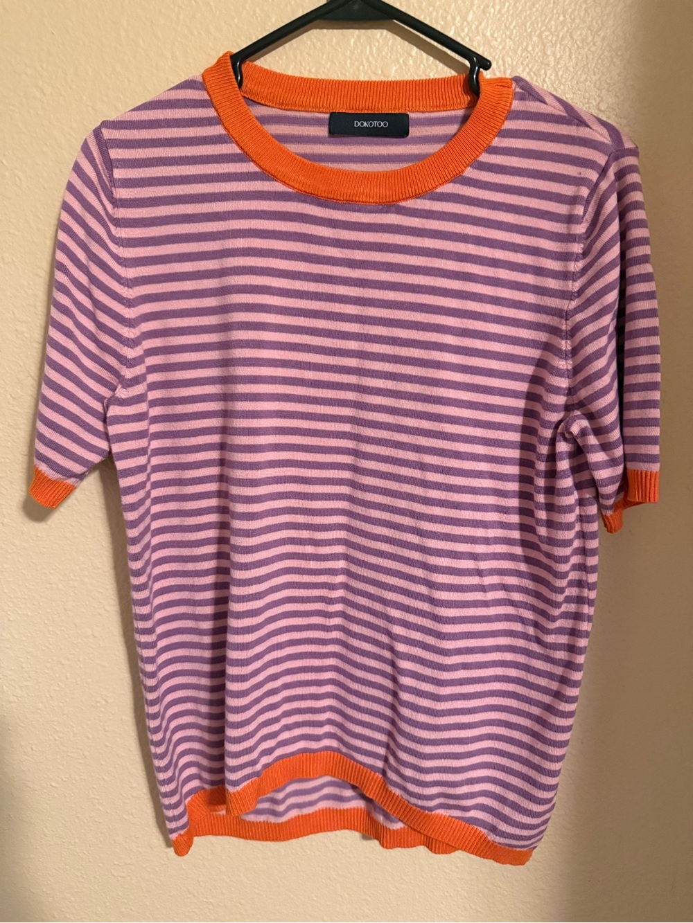 Striped Short Sleeve Tee in Pink & Purple with Orange Trim